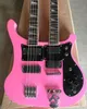 Guitare Basse Electrique Double Manche Rose avec Pickguard Noir Touche Palissandre 4 et 6 Cordes Personnalisable