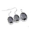 Outros conjuntos de jóias Luckyshine Wedding for Womens Oval Oval Black Onyx Sier Zircão Brincho Pingents Deliver