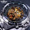 Vinnare Classic Series Golden Movement inuti Silver Rostfritt stål Herr Skeleton Watch Top Brand Luxury Fashion Automatic Watch W273X