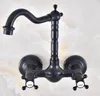 Bathroom Sink Faucets Black Oil Brass Double Handle Dual Hole Wall Mount Basin Faucet Kitchen Cold And Water Mixer Tap Dnf469