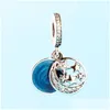 Charms 925 Sterling Sier Blue Enamel Star and Moon Pendant Original Box för Pandora European Bead Armband Halsbandsmycken Drop Del Dhwry