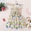 Girl Dresses Infant Summer Princess Dress Girls Smocked Tie Up Floral Print Boat Neck Spaghetti Strap One-piece 1-6Years