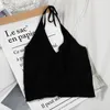 Kvinnors tankar Kvinnor Halter Tank Tops Backless Sexig V-ringning Skinny Söt skörd Top Travel Pareo Beach Casual Knit Angel Spaghetti Strap