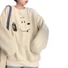 Sweat à capuche femme surdimensionné sweat femmes hiver dessin animé Anime broderie sweat à capuche Imitation agneau coréen mignon pull en peluche pour dames