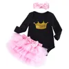 Baby Girl 1st Birthday Black Romper kjol 3st/set 0-24 månad nyfödd spädbarn prinsessan klänning bomulls topp tutu kjolar