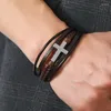 Link Bracelets Classic Style Cross Men Bracelet Multi-Layer Stainless Steel Leather Bangles Magnetic Clasp For Friend Fashion Jewelry Gifts