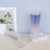 2022 New 24oz Plastic Tumblers Fish Scale Cup Acrylic Water Bottles With Straw Double Walled Snow Globe Glasses Ribbon Cups Express A0037