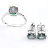 Diğer Mücevher Seti Luckyshine Tatil Hediyesi Klasik Rainbow Mystic Topaz Gems 925 Sterling Sier Ring Saplama Küpe Kadın Set Drop Deli DHM2J