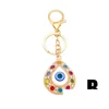 Nyckelringar f￤rg Rhinestone Evil Eye Keychain Turkish Blue Eyes Charm Bag Pendant Keyring Holder Drop Leverans smycken DHH0A