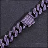 Chain Link Bracelets Iced Out Chains For Men Women 15Mm Black Purple Cuban Cz Stone Bracelet Hip Hop Jewelry Drop Delivery Dh2Hm