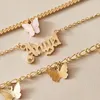 Bracelets de cheville été plage cheville Bracelet filles papillon Angle lettre Alphabet rose pendentif alliage multicouche pied bijoux pour femmes