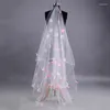 Bridal Veils Romantic Wedding Veil Dress Pink Petals Decoration Layers Tulle Ribbon Edge 2022