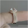 Anelli a fascia Fashion Rose Gold Plated Design 2Pcs Cz Women Engagement Wedding Ring Set Drop Delivery Jewelry Dhdzs