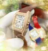 Drei Nadeln Lederg￼rtel Watch Frauen M￤nner Square R￶mische Diamanten Ringkoffer Japen VK Quarz Chronograph Gro￟handel M￤nnergeschenke Armbanduhr Orologio di Lusso Tisch