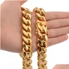 Chaînes 8 10 12 14 16 18mm 1830 pouces Miami Cuban Link Gold Chain Hip Hop Bijoux épais en acier inoxydable Collier277P6868481 Drop Deli Dh8Xb