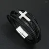 Link Bracelets Classic Style Cross Men Bracelet Multi-Layer Stainless Steel Leather Bangles Magnetic Clasp For Friend Fashion Jewelry Gifts