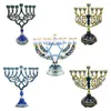 Candle Holders Vintage Menorah Holder Hand Painted Enamel Crystals Judaica Jewish Candelabra For Hanukkah Party Festival Antique Decor