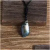 Pendentif Colliers Énergie Naturelle Labradorite Cristal Gem Feuille Minérale Forme Guérison Méditation Accessoires De Mode Giftpendent Drop Dhwcu