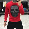 Erkek Hoodies ve Kadınlar Rhinestone Kafatası Sweatshirts Erkek Kalın Sonbahar Kış Sıcak Velvet Saç Kapüşonlu Marka