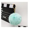 Key ringen 8 cm pompom sleutelhanger auto goud kleurketens pompons nep faux konijn bont charmes ketting diy pom poms ballen sleutelhanging dames tas p dhedu