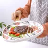 Plates Oval Dinner Plate High Temperature Matte Glaze Acacia Wood Handle Ceramic Steak Western Pasta