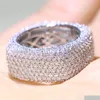 حلقات الزفاف الحجم 510 فاخرة المجوهرات 925 Sterling Sier Fill Pave Mirco Fl White Sapphire Cz Diamond Promise Ring Band for Dro DHQ3D