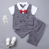 Set di abbigliamento Summer Toddler Baby Boys Gentleman Abiti Camicia a maniche corte in cotone intrecciato Pantaloni Papillon 3 pezzi Tuta Set di abiti formali