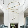 Pendant Lamps Postmodern Ring LED Chandelier Duplex Staircase El Golden Stainless Steel Nordic Minimalist Free Combination Art Lighting