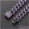 Chain Link Bracelets Iced Out Chains For Men Women 15Mm Black Purple Cuban Cz Stone Bracelet Hip Hop Jewelry Drop Delivery Dh2Hm