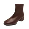 Martin Boot Women New Korean Style Square Head Thick Heel Short Boots in Autumn and Winter Middle Elastic Thin Chelsea