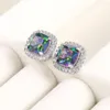 Stud￶rh￤ngen Brilliant Multicolor Cubic Zircon Women Square Shape Delicate Female Earring Fine Girl Gift Classic Jewelry