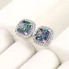 Stud Earrings Brilliant Multicolor Cubic Zircon Women Square Shape Delicate Female Earring Fine Girl Gift Classic Jewelry