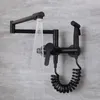 Kitchen Faucets Solid Brass & Cold Sink Mixer Taps Single Handle With Spray Gun Wall Mounted Rotation Foldable Nickel/Black