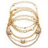 Bracelets de charme 5 PCS / Set Gold Color Chain Set pour les femmes Girls Multipliers Braclets enveloppants Braclets Crystal Butterfly Bracelet