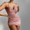 Casual Dresses Women Cami Dress Y2K Elegant Lady Pleated Spaghetti Straps Bodycon Luxury Wedding Party Night Formal Outfits Mini