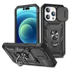 Casos de telefone coloridos da janela deslizante de lente para iPhone 14 14Pro 13 12 11 Cascas de prevenção de suporte de entrevista de serviço militar pesado com capa de câmera deslizante Camshield