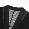 Roupa de sono feminino preto v pescoço de manga longa de renda de renda de túnio noturno vestido de dormir roupas para casa kimono salão de seda sexy