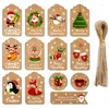 Juldekorationer 48/50st Merry Etiketter Diy Kraft Taggar presenter Inslagning papper hänger jultomten älgkort Xmas Party Supplies