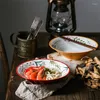 Bowls 8 Inch Ceramic Noodle Bowl Forest Animal Design Large Soup Creative Restaurant Household Flower Salad Dinnerware