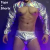 Stage Wear Silver Laser Roupet Costume sexy de dança de pólo para adule masculino de boate masculino Muscle Man Dancing Performance Clothes VDB3868