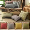 Oreiller Lin Plaid Hollandais Velours Couvre Gris/Rouge/Jaune Solide Teint Taie D'oreiller Décoratif Canapé Taille Doux Coussins Couverture