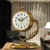 Wall Clocks European Style Table Clock Living Room Ornaments Light Luxury Metal Copper Plated Large Desktop Pendulum