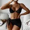 Women's Swimwear 3 Pieces Underwired High Cut Bikini Swimsuit Female Women Set With Cover Up Thong Bather Bathing Suit