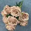 Decorative Flowers Silk Single Simulation Multi-head Rose Bouquet Wedding Decoration Artificial Po Layout Props Fake Flower Home Decor