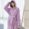 Women's Sleepwear Solid Women Winter Coral Fleece Hooded Bathrobe Kimono Warm Flannel Bath Robe Cozy Robes Night Ladies Dressing Gown