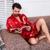 Men's Sleepwear FZSLCYIYI 7XL 6XL 5XL 2Pcs Men Bathrobe Shorts Suit Kimono Home Silk Male Robe Sets Soft Cozy Thin Long Sleeve Bath Gown