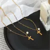 Anklets Gold Color Splated Titanium Steel Cross Pearl Sain for Women Summer Beach Boso Sandały Bransoletka Kid -Buho Biżuteria