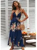 Sukienki swobodne Kobiety Sling Floral Długie przybycie Summer Boho V -Neck Sleveless Party Beach Floarl Print Maxi Sukienka Sundress -40