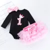 Baby Girl 1st Birthday Black Romper kjol 3st/set 0-24 månad nyfödd spädbarn prinsessan klänning bomulls topp tutu kjolar