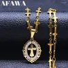Pendant Necklaces Jesus Christ Cross Chain Women Stainless Steel Gold Color Religious Jewelry Collar Acero Inoxidable N8053S02